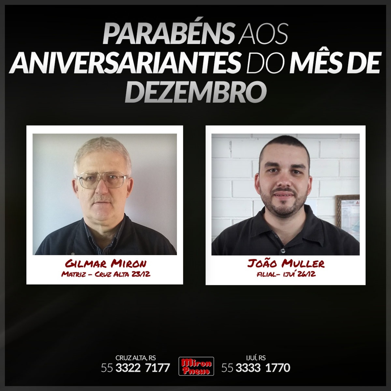 Parabéns aos Aniversariantes do mês de Dezembro